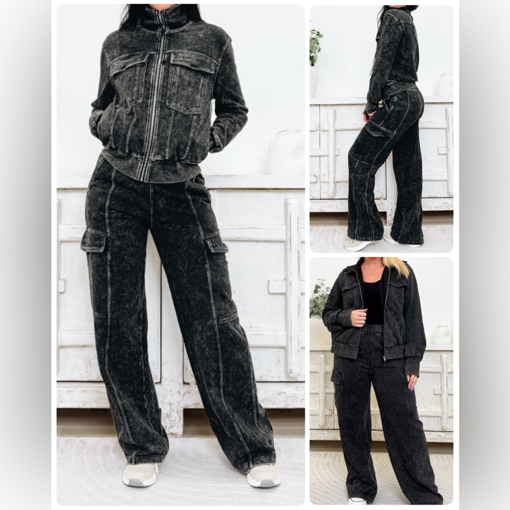 ✨NWT All-In-One Black 2 PC. Mineral Wash Black Jacket and Pants Set